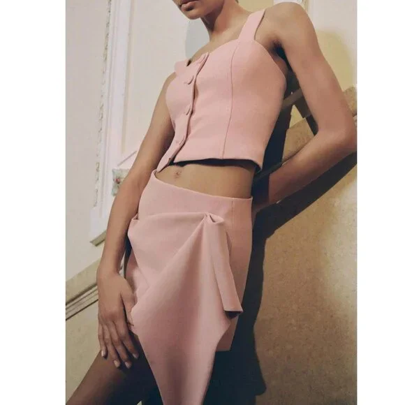 BLOGGER'S FAVE! Zara 2 Piece Voluminous Skort And Bustier Set Pink NWT